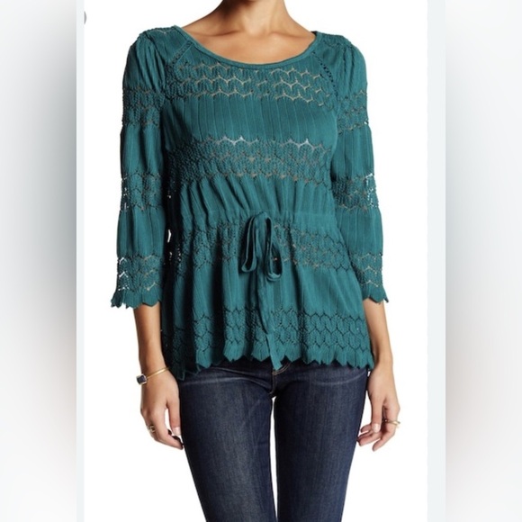 Free People Fire Island Knit Blouse Green Size S - Picture 2 of 14